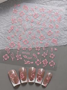 3D 芙蓉花指甲贴纸夏季装饰粉白花朵指甲贴热带叶子滑块美甲箔（2 件） - 彩色 - 查看 9