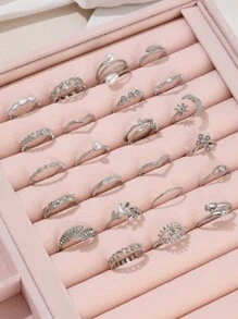 23pcs Luxury Light Eye & Faux Pearl & Rhinestone & Multi-Element Ring Set, Suitable For Women's Daily Wear