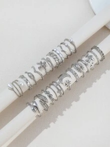 23pcs Luxury Light Eye & Faux Pearl & Rhinestone & Multi-Element Ring Set, Suitable For Women's Daily Wear