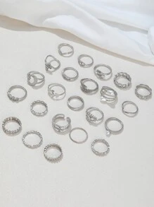 23pcs Luxury Light Eye & Faux Pearl & Rhinestone & Multi-Element Ring Set, Suitable For Women's Daily Wear