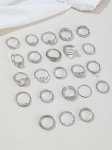 23pcs Luxury Light Eye & Faux Pearl & Rhinestone & Multi-Element Ring Set, Suitable For Women's Daily Wear