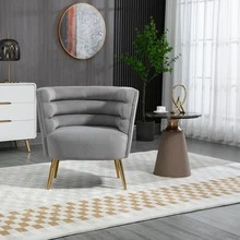 HOMEFUN Accent Chair Leisure Single Chair With Golden Feet - Grey - View 1