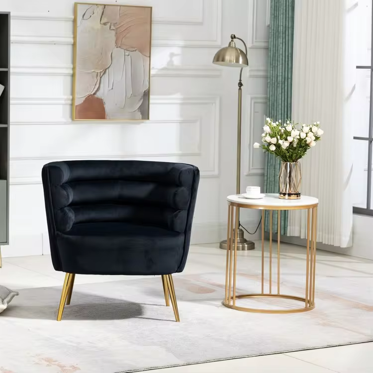 HOMEFUN Accent Chair Leisure Single Chair With Golden Feet - 黑色 - 查看 1