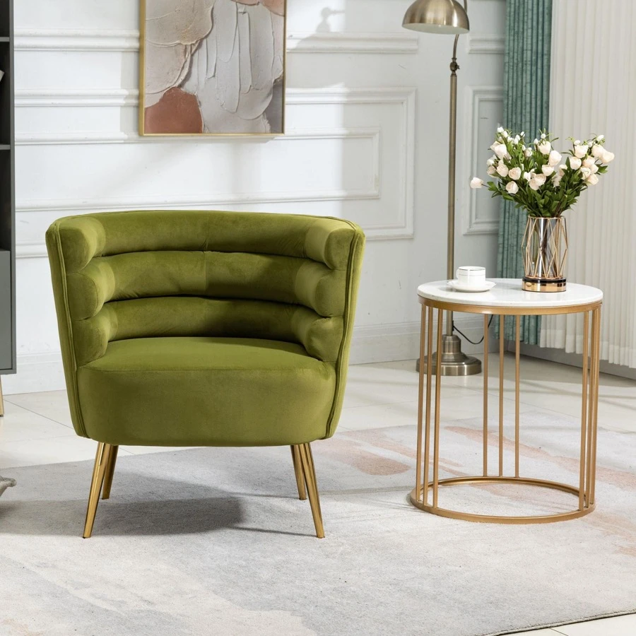 HOMEFUN Accent Chair Leisure Single Chair With Golden Feet - Olive Green - View 1