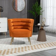 HOMEFUN Accent Chair Leisure Single Chair With Golden Feet - Orange - View 1