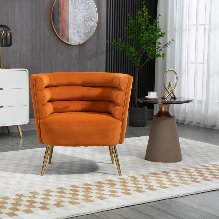 HOMEFUN Accent Chair Leisure Single Chair With Golden Feet - Orange - View 1