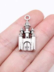 6入組城堡吊墜DIY珠寶製作配件製作用品 - 復古銀色 - 查看 1