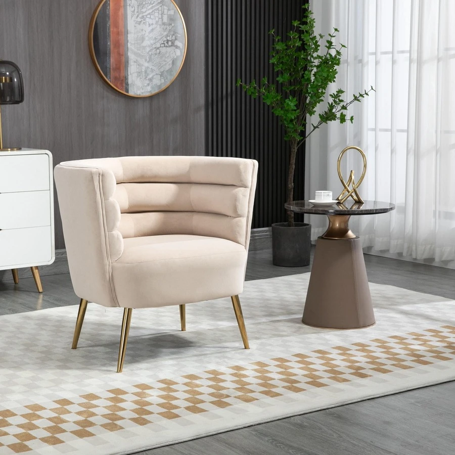 HOMEFUN Accent Chair Leisure Single Chair With Golden Feet - Beige - View 1