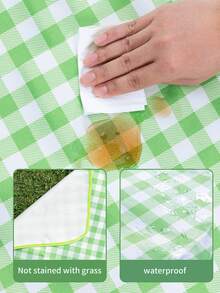 1入組綠色格紋戶外露營&野餐墊,加厚防水&防潮海灘地墊 - 綠色 - 查看 5