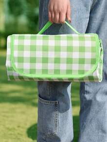 1入組綠色格紋戶外露營&野餐墊,加厚防水&防潮海灘地墊 - 綠色 - 查看 2