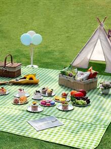 1入組綠色格紋戶外露營&野餐墊,加厚防水&防潮海灘地墊 - 綠色 - 查看 1