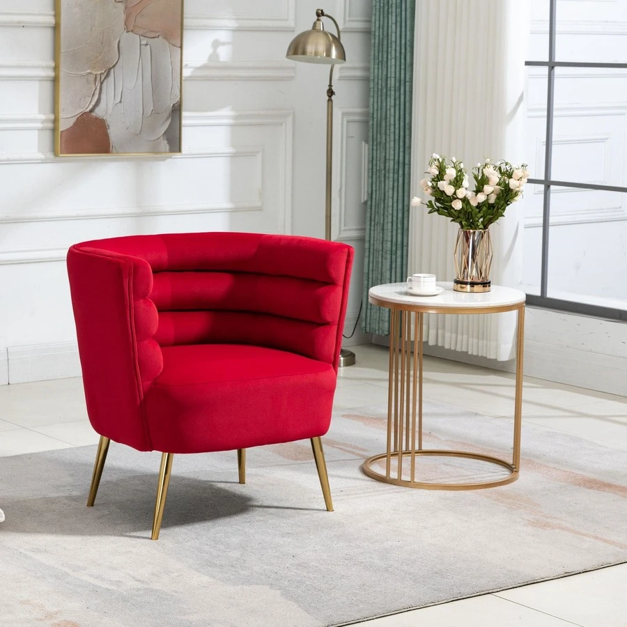 HOMEFUN Accent Chair Leisure Single Chair With Golden Feet - Red - View 1