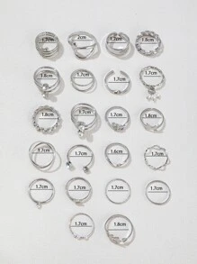 22 cái Retro & Thanh lịch Ngọc trai Giả Và Đồ trang trí Rhinestone Tim Và Đa nguyên tố Bộ nhẫn Thích hợp Đối với Của phụ nữ Mặc hàng ngày - Bạc - Xem 7