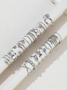 22 cái Retro & Thanh lịch Ngọc trai Giả Và Đồ trang trí Rhinestone Tim Và Đa nguyên tố Bộ nhẫn Thích hợp Đối với Của phụ nữ Mặc hàng ngày - Bạc - Xem 6