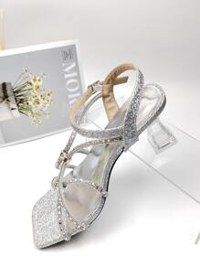 女士高跟涼鞋 - 銀色 - 查看 4