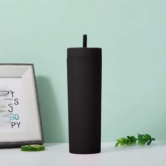 1入組16oz雙層吸管杯,運動素色水瓶,便攜杯子適合夏天