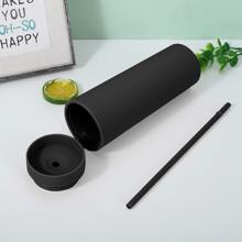 1入組16oz雙層吸管杯,運動素色水瓶,便攜杯子適合夏天 - 黑色 - 查看 5