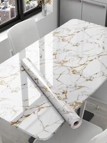 1pc Waterproof & Oil-Proof Self-Adhesive Film With Platinum Marble Pattern For Kitchen, Bathroom, Cabinet And Table Renovation, Stickers, Wall Decal, Vinyl Decal For Home Decorations, Spring Decoration Items Refresh Your Home, Rama Decoration Stickers Gifts Birthday Graduation - White - View 4