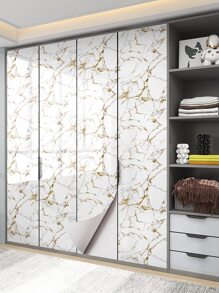 1pc Waterproof & Oil-Proof Self-Adhesive Film With Platinum Marble Pattern For Kitchen, Bathroom, Cabinet And Table Renovation, Stickers, Wall Decal, Vinyl Decal For Home Decorations, Spring Decoration Items Refresh Your Home, Rama Decoration Stickers Gifts Birthday Graduation - White - View 7