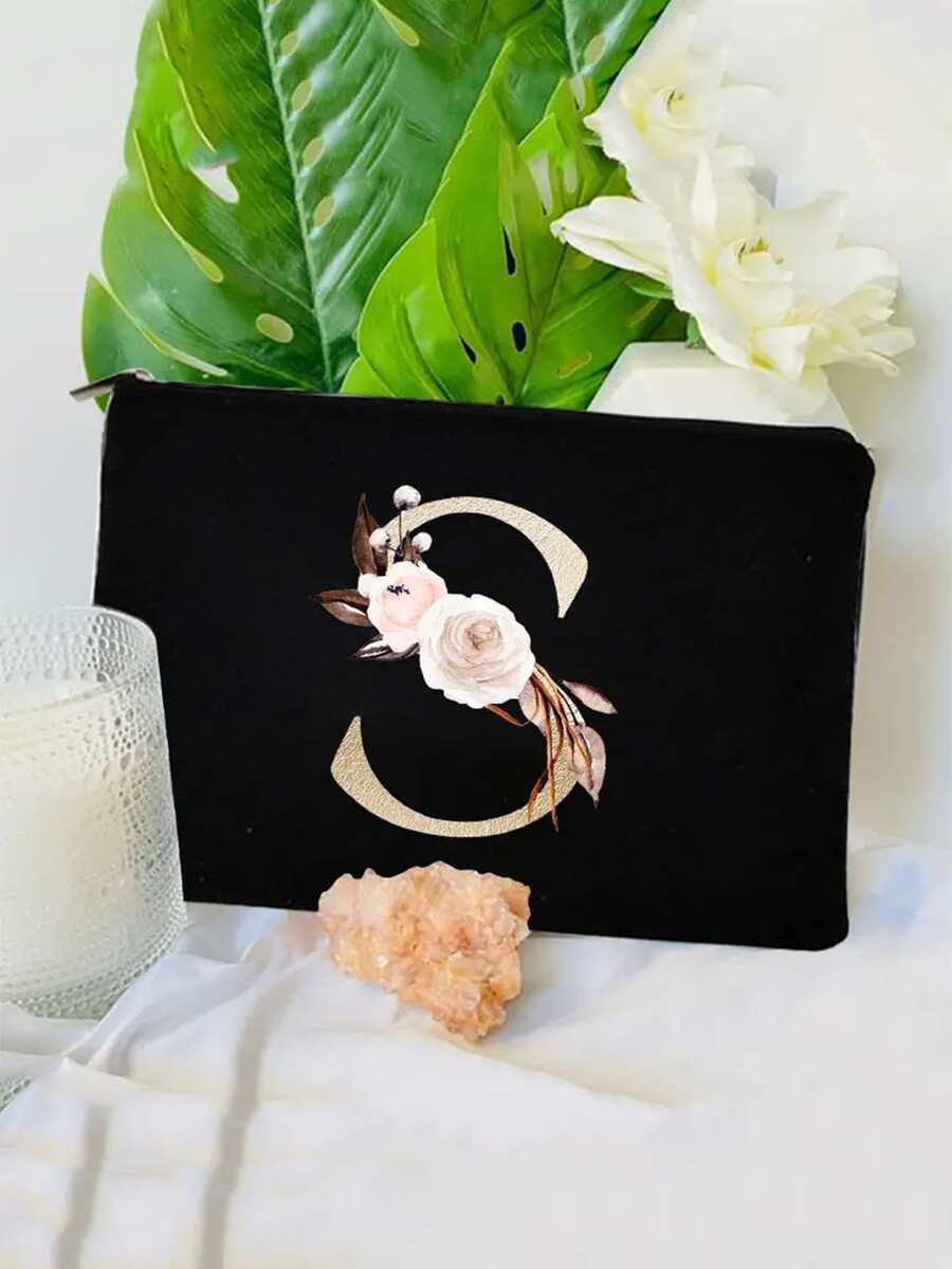 Portable Patterned Cosmetic Bag With Zipper Simple Makeup Storage Case ...