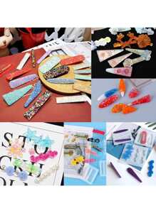 28件套8款树脂硅胶模具套装，包含20个金色发夹模具，树脂发夹模具，可用于制作发夹、DIY工艺品、钥匙扣、珠宝吊坠等。 - 白色 - 查看 2