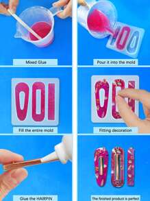 28件套8款树脂硅胶模具套装，包含20个金色发夹模具，树脂发夹模具，可用于制作发夹、DIY工艺品、钥匙扣、珠宝吊坠等。 - 白色 - 查看 4