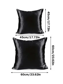 YIMEIS 1 件缎纹纯色装饰抱枕套（不含枕芯） - 黑色 - 查看 4