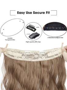 nimoki Invisible Wire Hair Extensions 20 Inch Secret Synthetic Hairpieces With Transparent Wire Adjustable Size 2 Secure Clips Light Long Wavy Curly  Hair Extensions For Women(Light Golden Brown & Pale Golden Blonde Mixed) - Brown - View 2