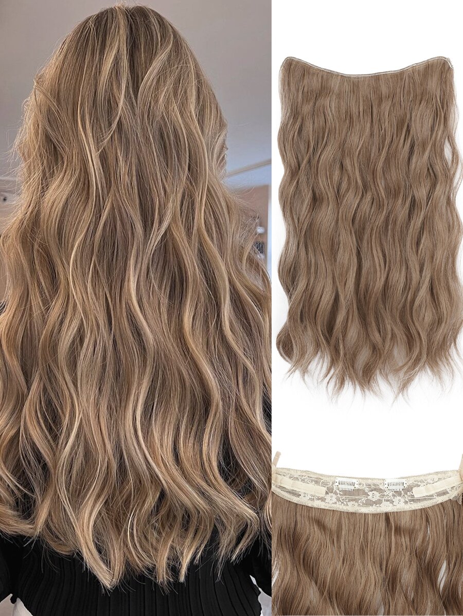 nimoki Invisible Wire Hair Extensions 20 Inch Secret Synthetic Hairpieces With Transparent Wire Adjustable Size 2 Secure Clips Light Long Wavy Curly  Hair Extensions For Women(Light Golden Brown & Pale Golden Blonde Mixed) - Brown - View 1