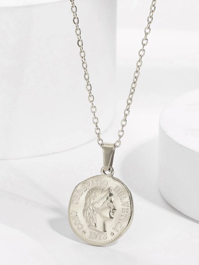 1pc Vintage Stainless Steel Asymmetrical Human Shape Pendant Chain Necklace For Women