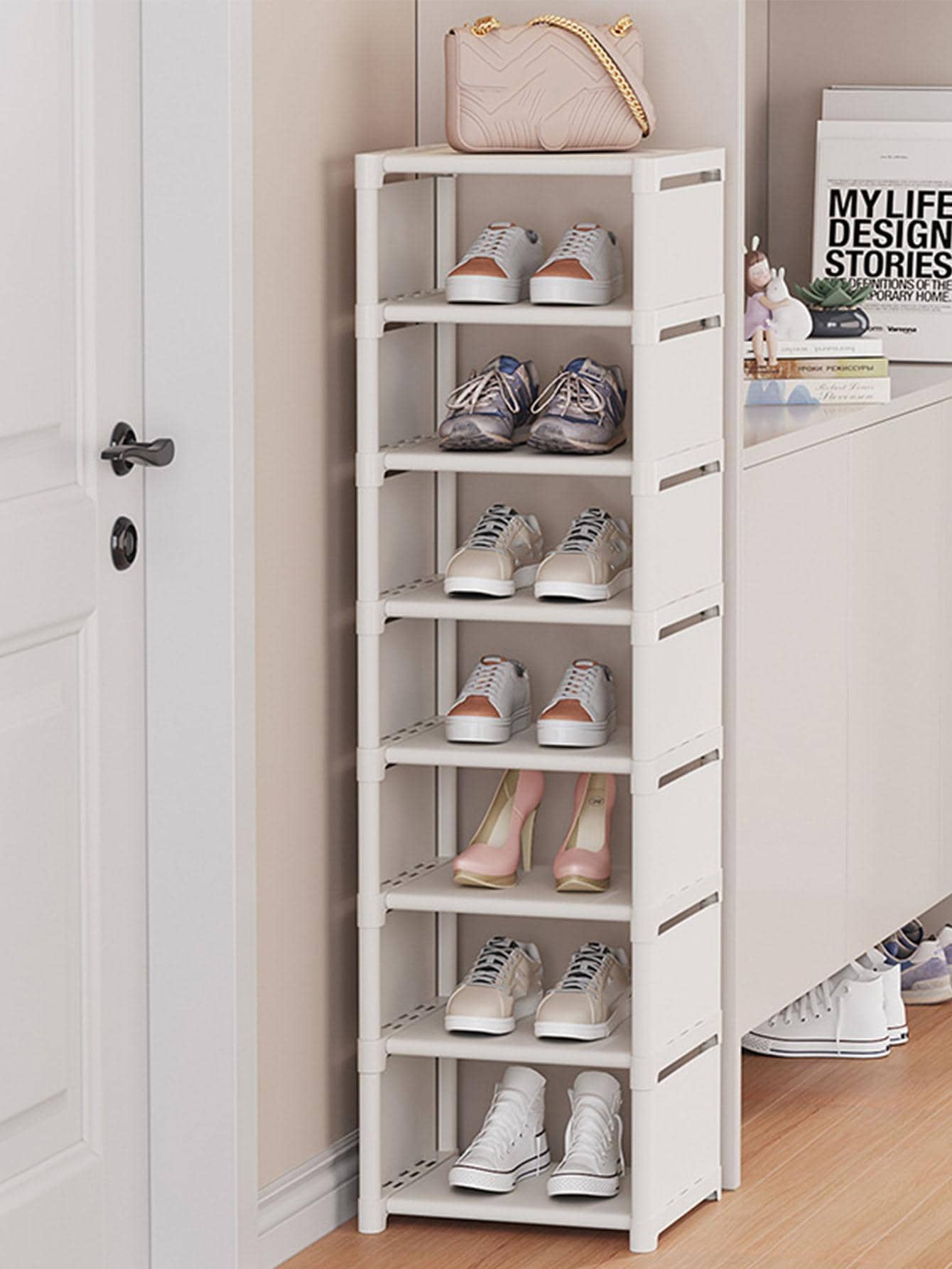 1pc White Household Shoe Rack (37 Tiers) For Doorway, Storage, Dorm