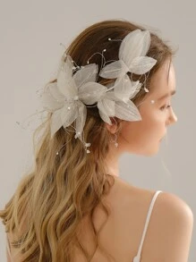 Linda tiara de noiva com detalhes decorativos. Acessórios para o Dia dos Namorados. - Bege - Ver 3