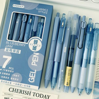 5pcs Retractable Gel Pens, Light Blue Silent No-Noise Click Pens, 0.5mm Fine Tip Quick-Dry Black Ink Smooth Writing Pens, Suitable For Exams, School And Office Stationery Set