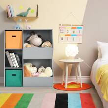 Costway Kids Toy Storage Cubby Bin Floor Cabinet Shelf Organizer w/2 Baskets - Grey - View 1