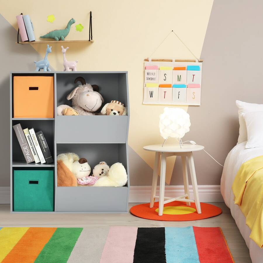Costway Kids Toy Storage Cubby Bin Floor Cabinet Shelf Organizer w/2 Baskets - Grey - View 1