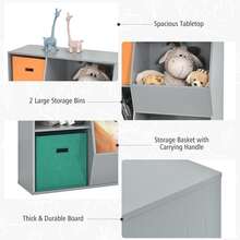 Costway Kids Toy Storage Cubby Bin Floor Cabinet Shelf Organizer w/2 Baskets - Grey - View 7