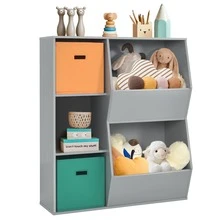 Costway Kids Toy Storage Cubby Bin Floor Cabinet Shelf Organizer w/2 Baskets - Grey - View 4