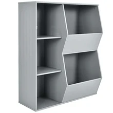 Costway Kids Toy Storage Cubby Bin Floor Cabinet Shelf Organizer w/2 Baskets - Grey - View 2