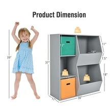 Costway Kids Toy Storage Cubby Bin Floor Cabinet Shelf Organizer w/2 Baskets - Grey - View 11