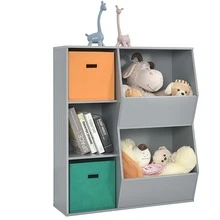 Costway Kids Toy Storage Cubby Bin Floor Cabinet Shelf Organizer w/2 Baskets - Grey - View 3