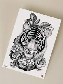 1sheet Tiger Pattern Tattoo Sticker - Black - View 3