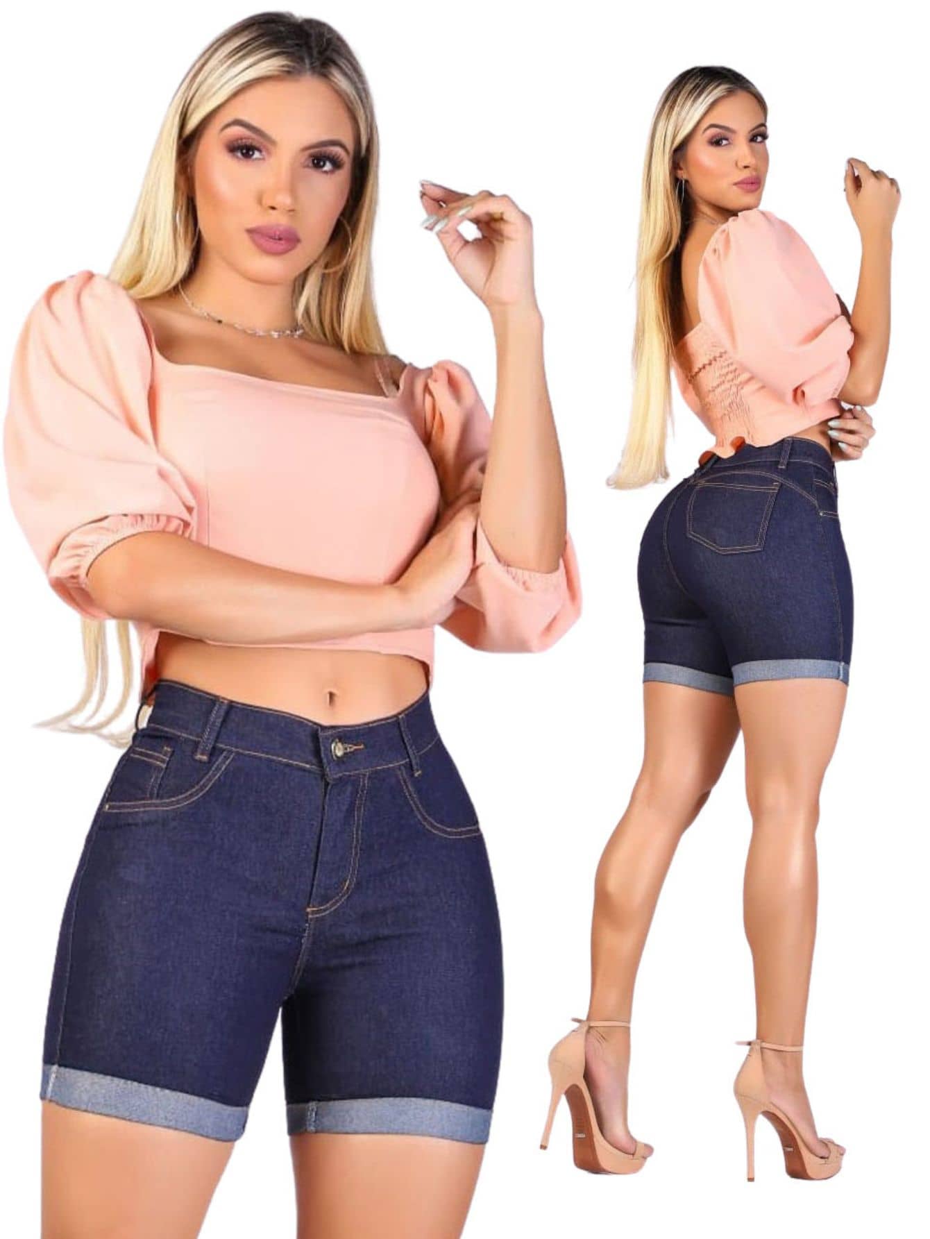 Women Denim Shorts - 藏蓝色 - 查看 1