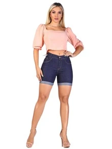 Women Denim Shorts - 藏蓝色 - 查看 3