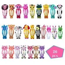 26入組女孩髮夾套裝帶彩色和時尚動物印刷(貓,兔子,,,),合適的適用於日常使用,度假,和派對 - 彩色 - 查看 1