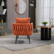 HOMEFUN Velvet Accent Chair Modern Upholstered Armchair Tufted Chair with Metal Frame Single Leisure Chairs for Living Room - trái cam - Xem 3