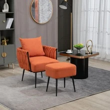 HOMEFUN Velvet Accent Chair Modern Upholstered Armchair Tufted Chair with Metal Frame Single Leisure Chairs for Living Room - trái cam - Xem 1