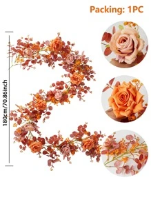 180cm Fabric Orange Money Plant, Baby's Breath Vine Garland With Stars Decoration For Autumn, Suitable For Party And Wedding Table Decorations, Valentine Day, Gift Gifts Birthday Graduation - Orange - View 3