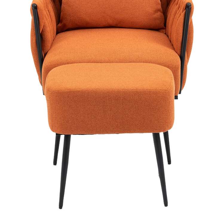 HOMEFUN Velvet Accent Chair Modern Upholstered Armchair Tufted Chair with Metal Frame Single Leisure Chairs for Living Room - 橘色 - 查看 5