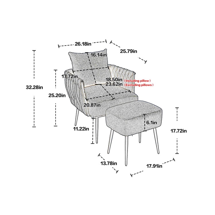 HOMEFUN Velvet Accent Chair Modern Upholstered Armchair Tufted Chair with Metal Frame Single Leisure Chairs for Living Room - Blue - View 7