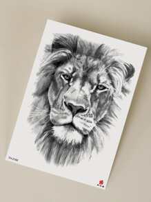 Nhãn Dán Hình Xăm , 1 Tấm Hình Sư Tử Hình Xăm Tạm Thời Cho Nữ , Hình Dán Xăm Người Lớn , Hình Xăm Giả Trông Thật , Dành Cho Nam Giới , Phụ Nữ Và Bé Gái - màu đen - Xem 3